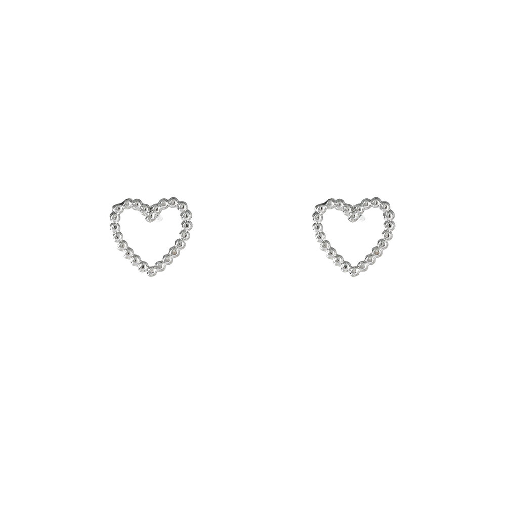 Beaded Heart Studs - Silver