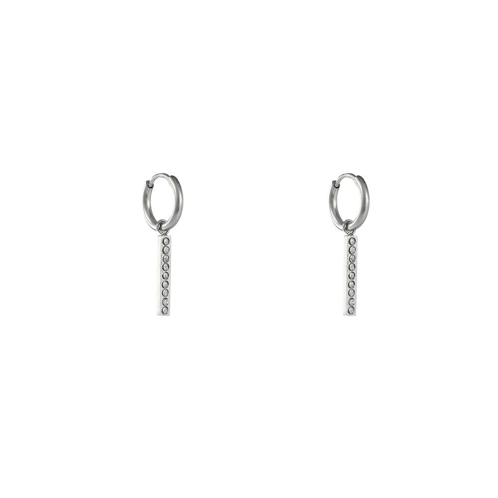 Linear Sparkle Hoops - Silver