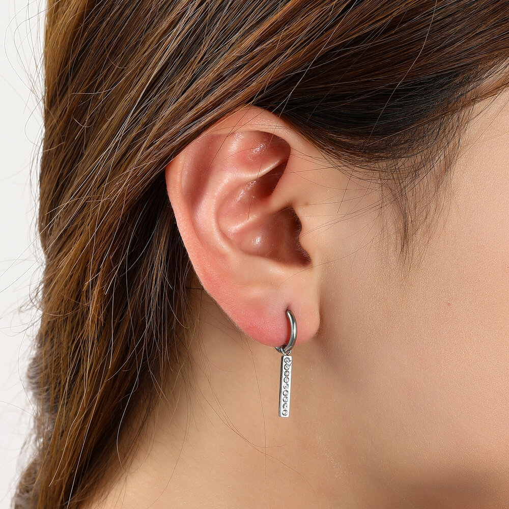Linear Sparkle Hoops - Silver