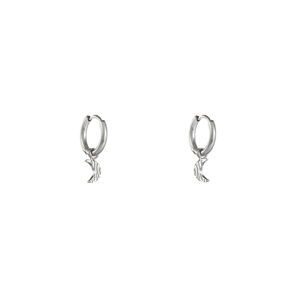 Lunar Charm Hoops - Silver