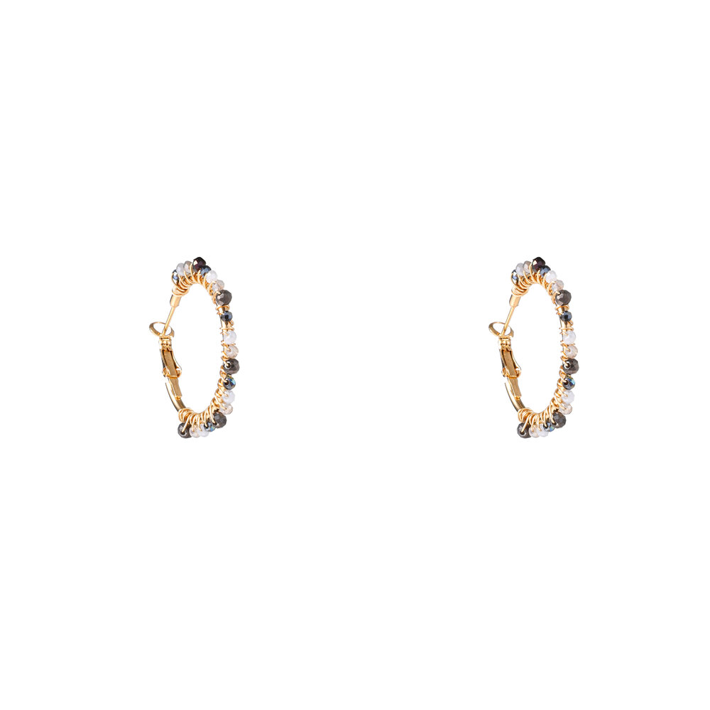 Beaded Glam Hoops - Black and White