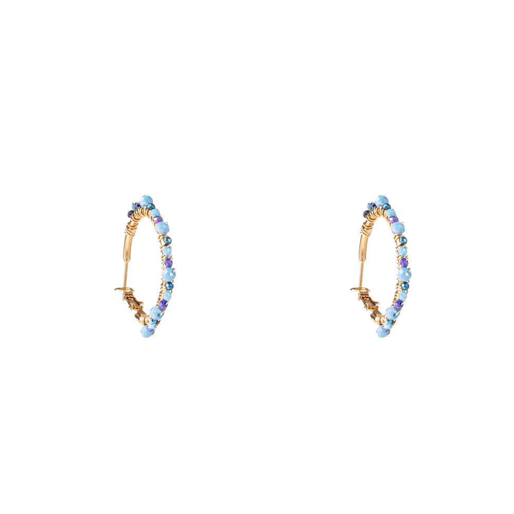 Beaded Glam Hoops - Blue