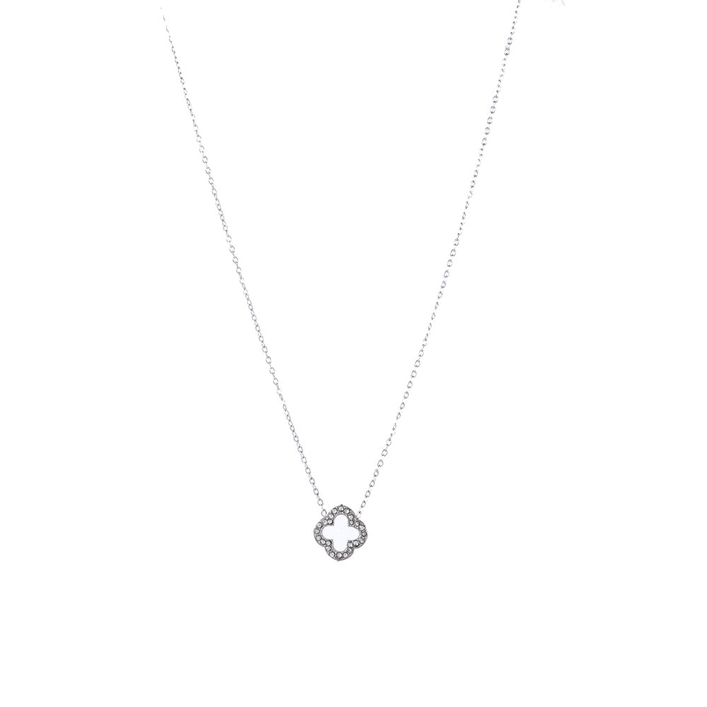 Sparkling Clover Necklace - Silver