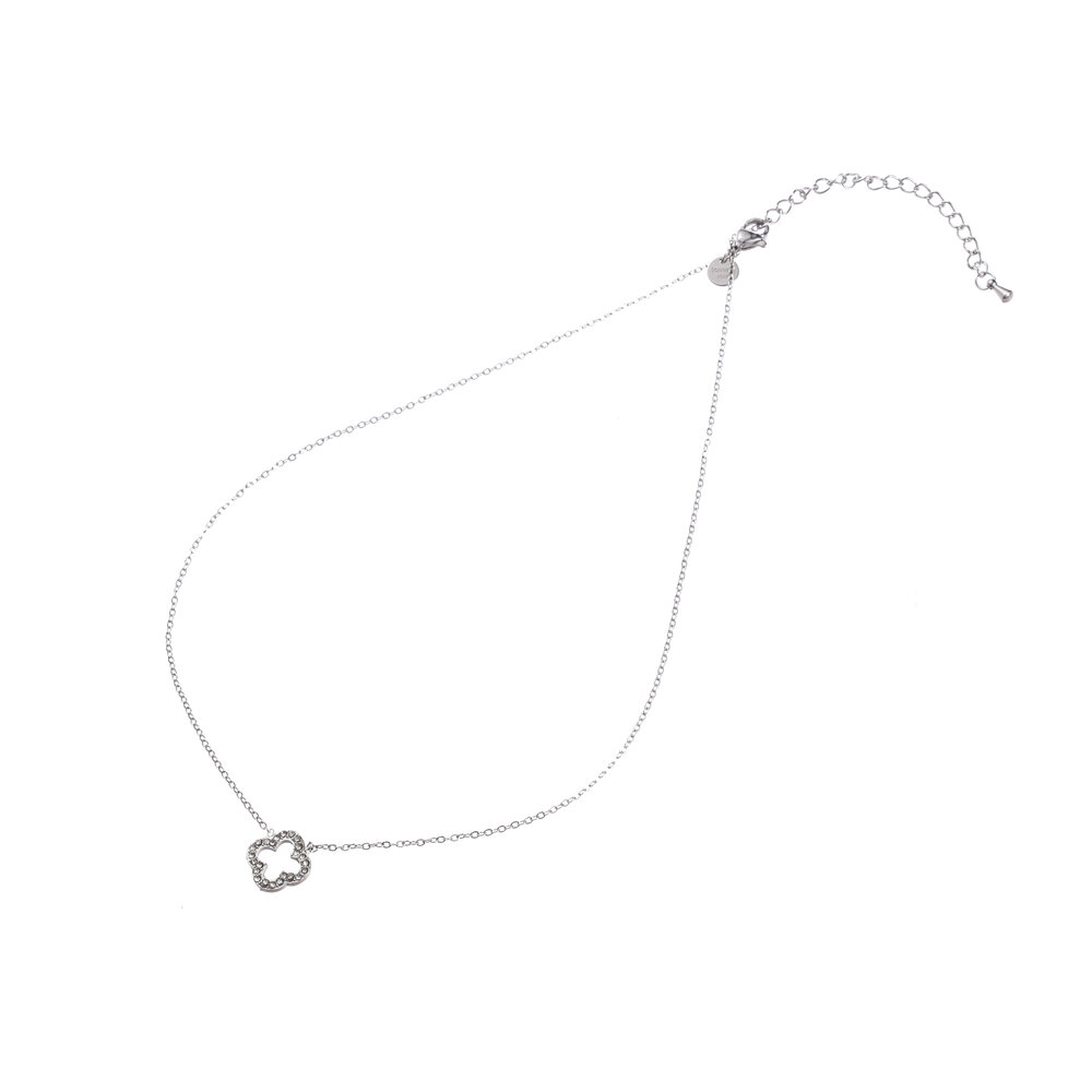 Sparkling Clover Necklace - Silver