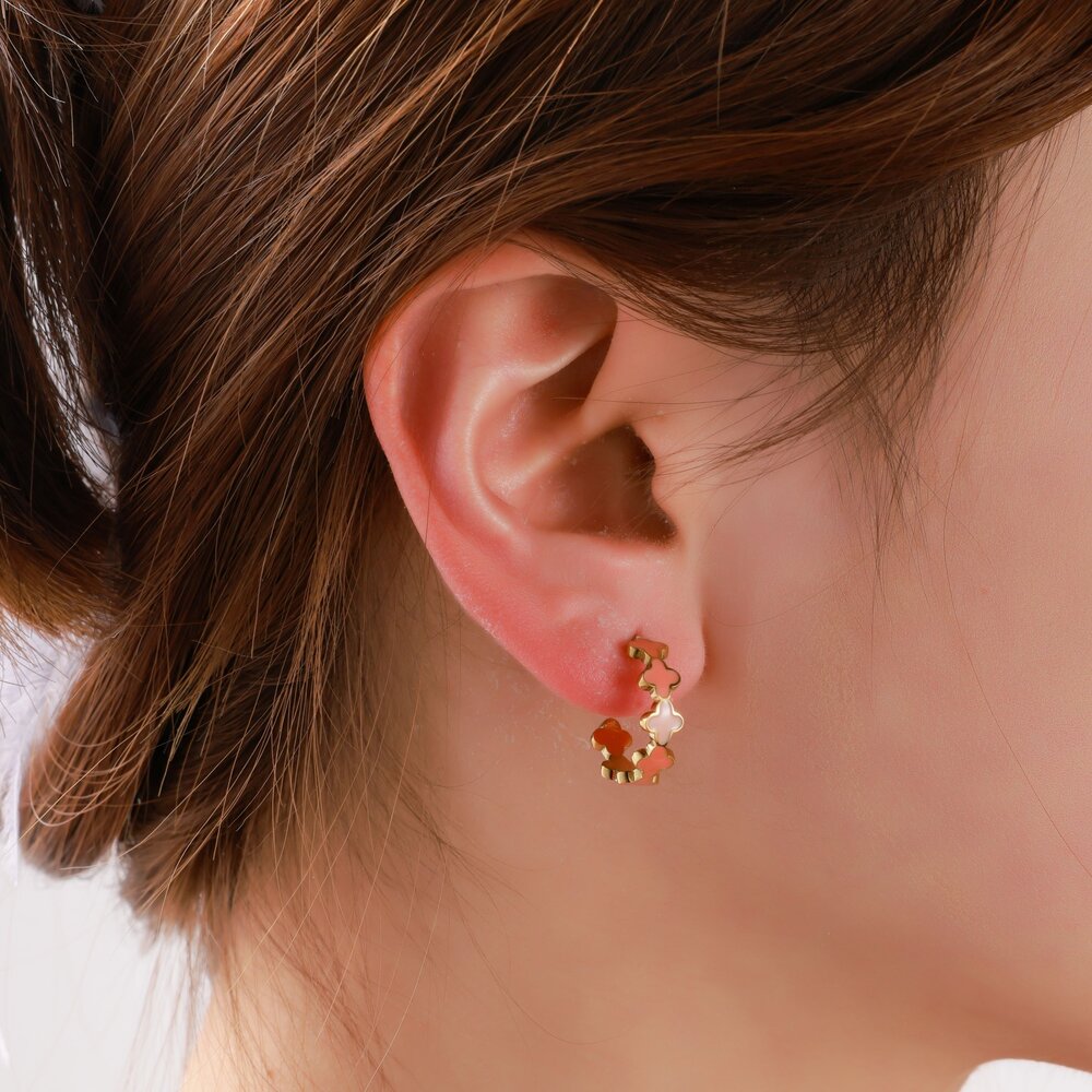 Clover Earring - Gold and Orange