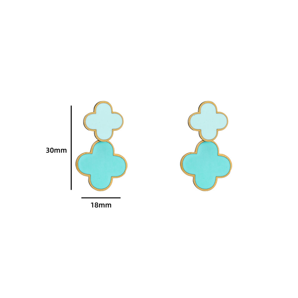 Double Clover Earring - Gold and Blue