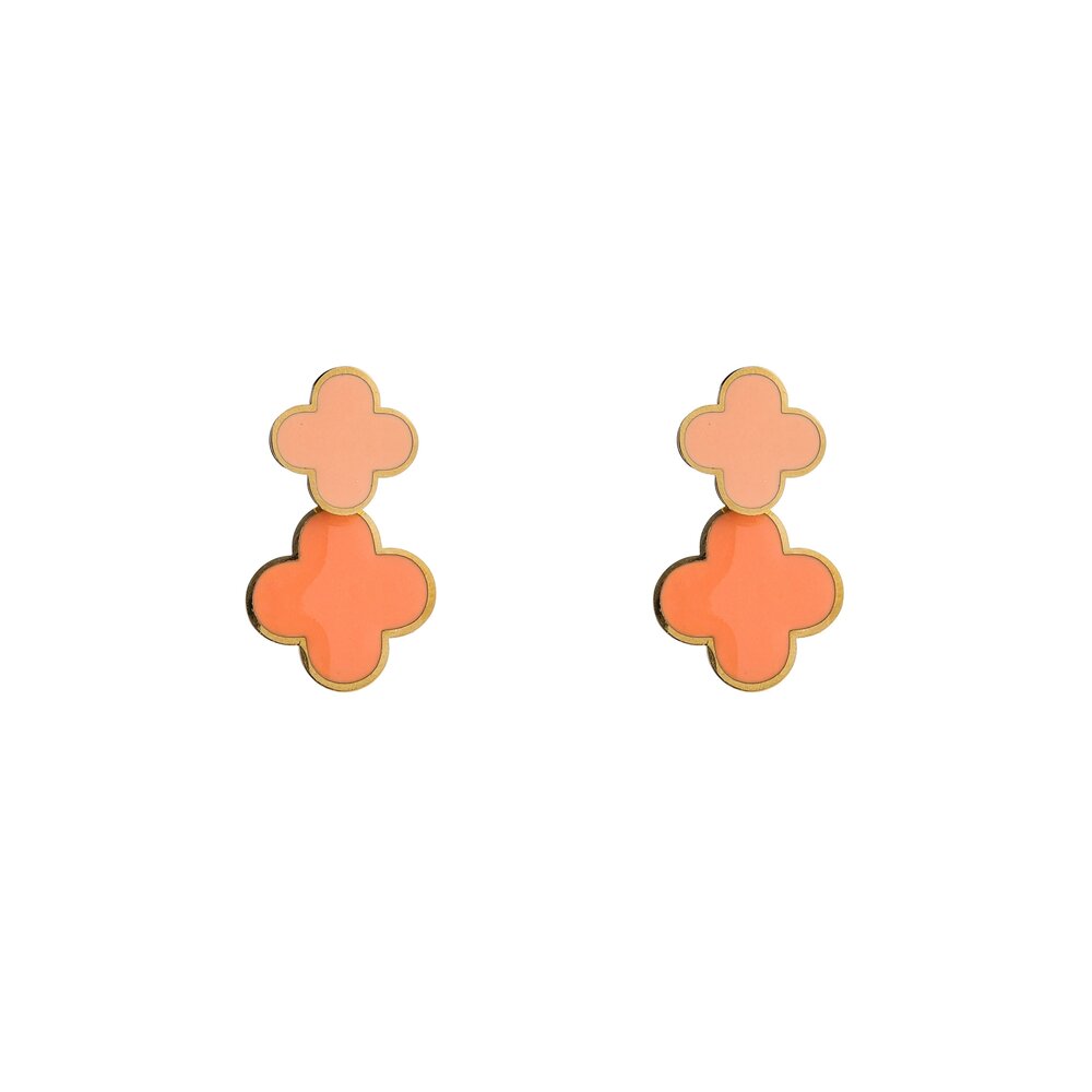 Double Clover Earring - Gold and Orange