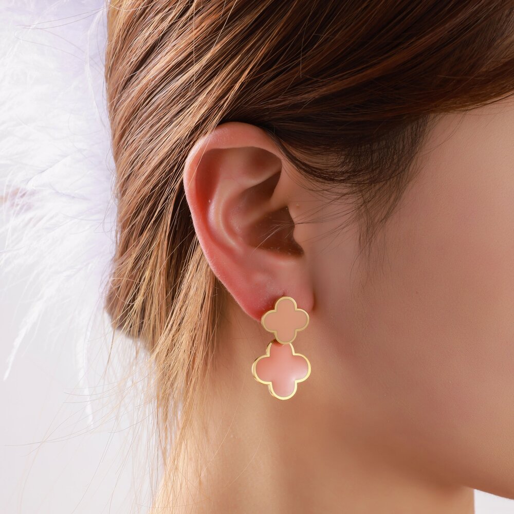 Double Clover Earring - Gold and Orange