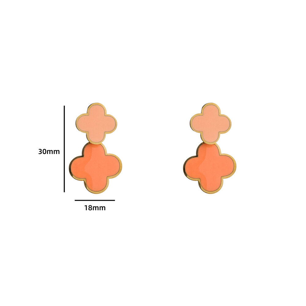Double Clover Earring - Gold and Orange