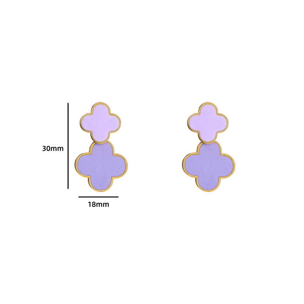 Double Clover Earring - Gold and Purple