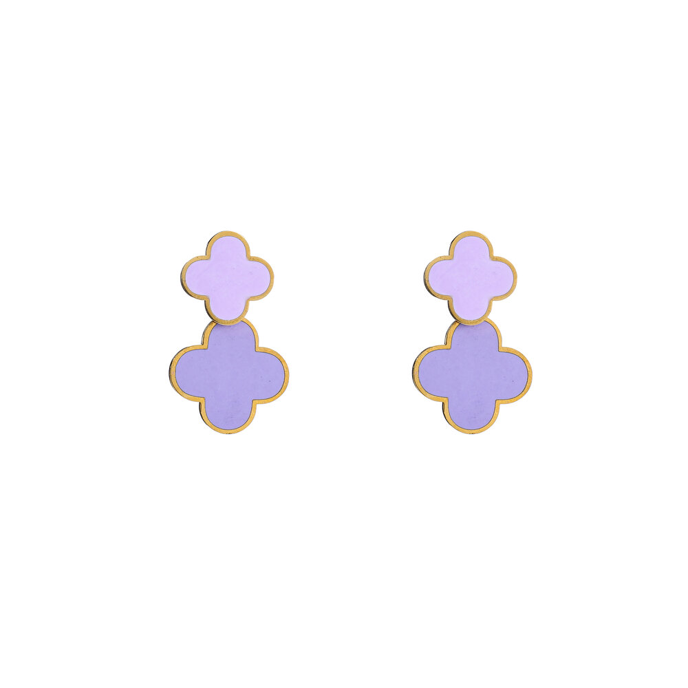 Double Clover Earring - Gold and Purple