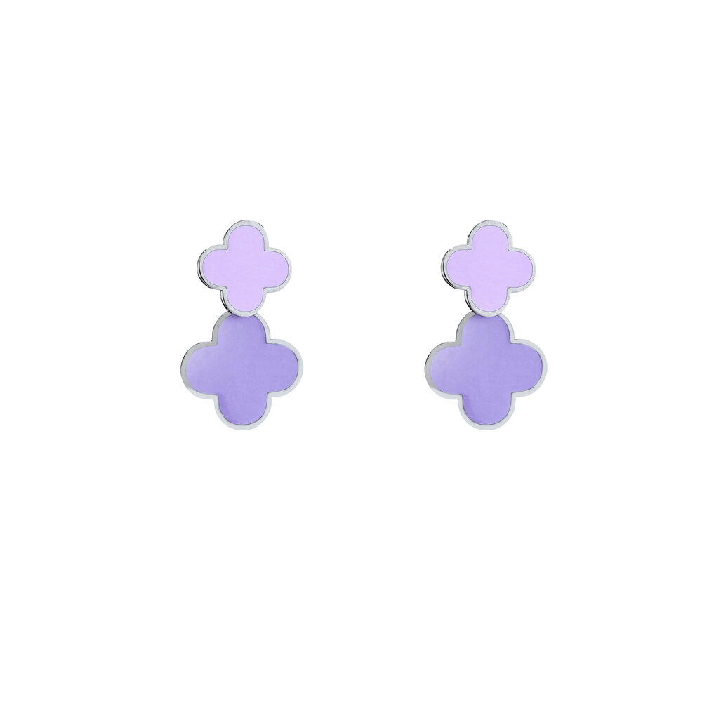 Double Clover Earring - Silver and Purple