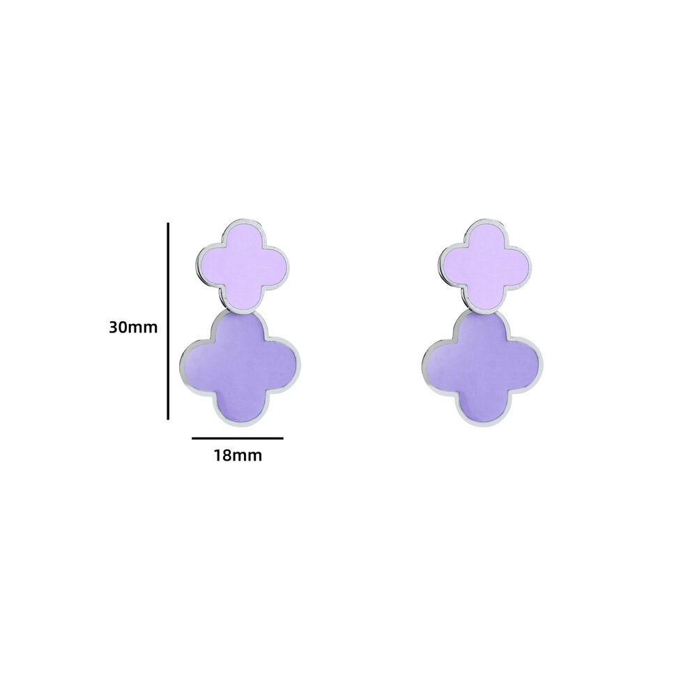 Double Clover Earring - Silver and Purple
