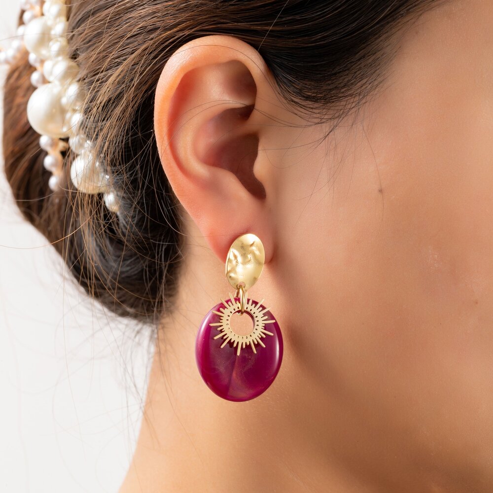 Oval Drop Earring - Gold and Purple