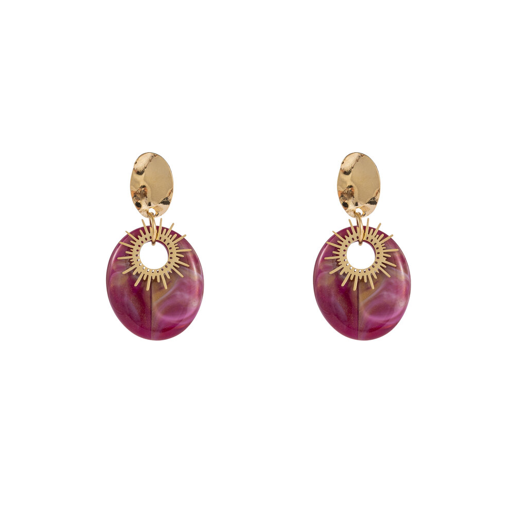 Oval Drop Earring - Gold and Purple