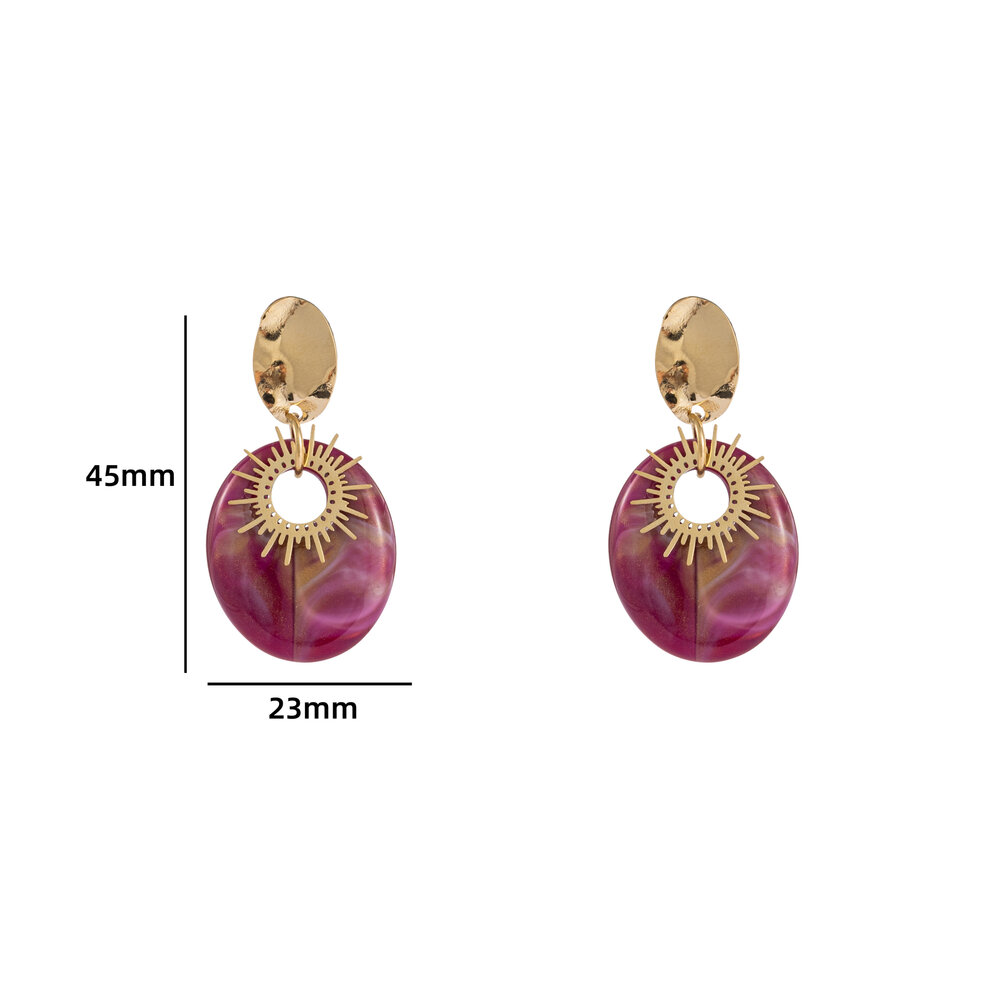 Oval Drop Earring - Gold and Purple