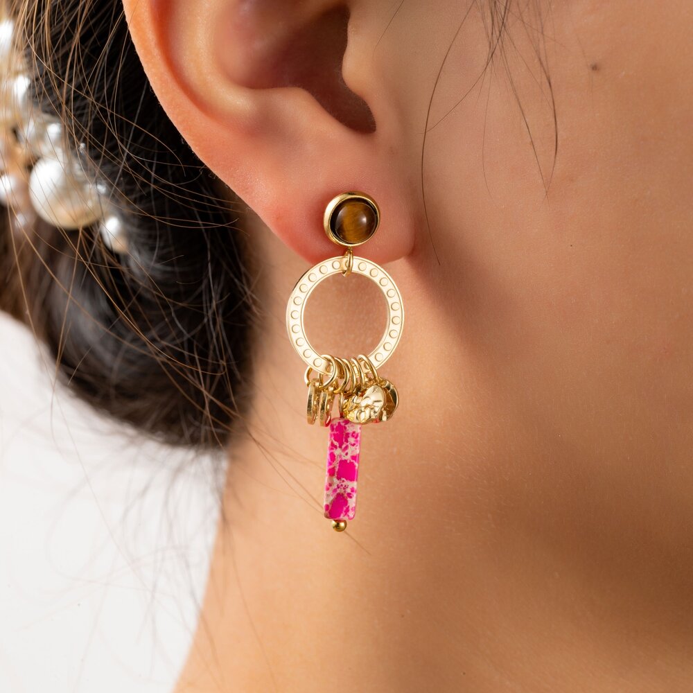 Oval Drop Earring - Gold and Purple