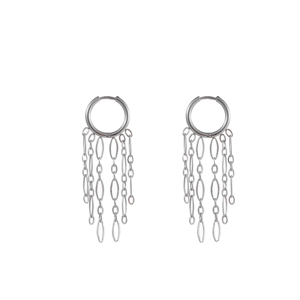Hoop + 5 oval chains - Silver