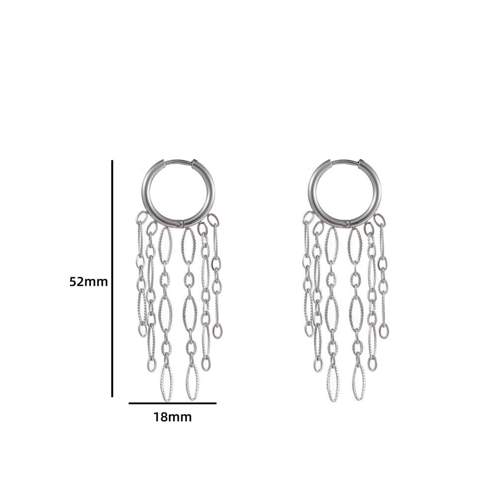 Hoop + 5 oval chains - Silver