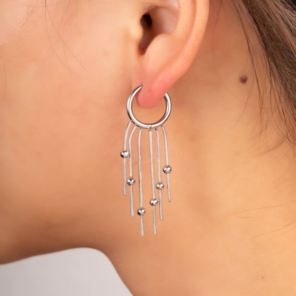 Hoop + 5 ball chains - Silver
