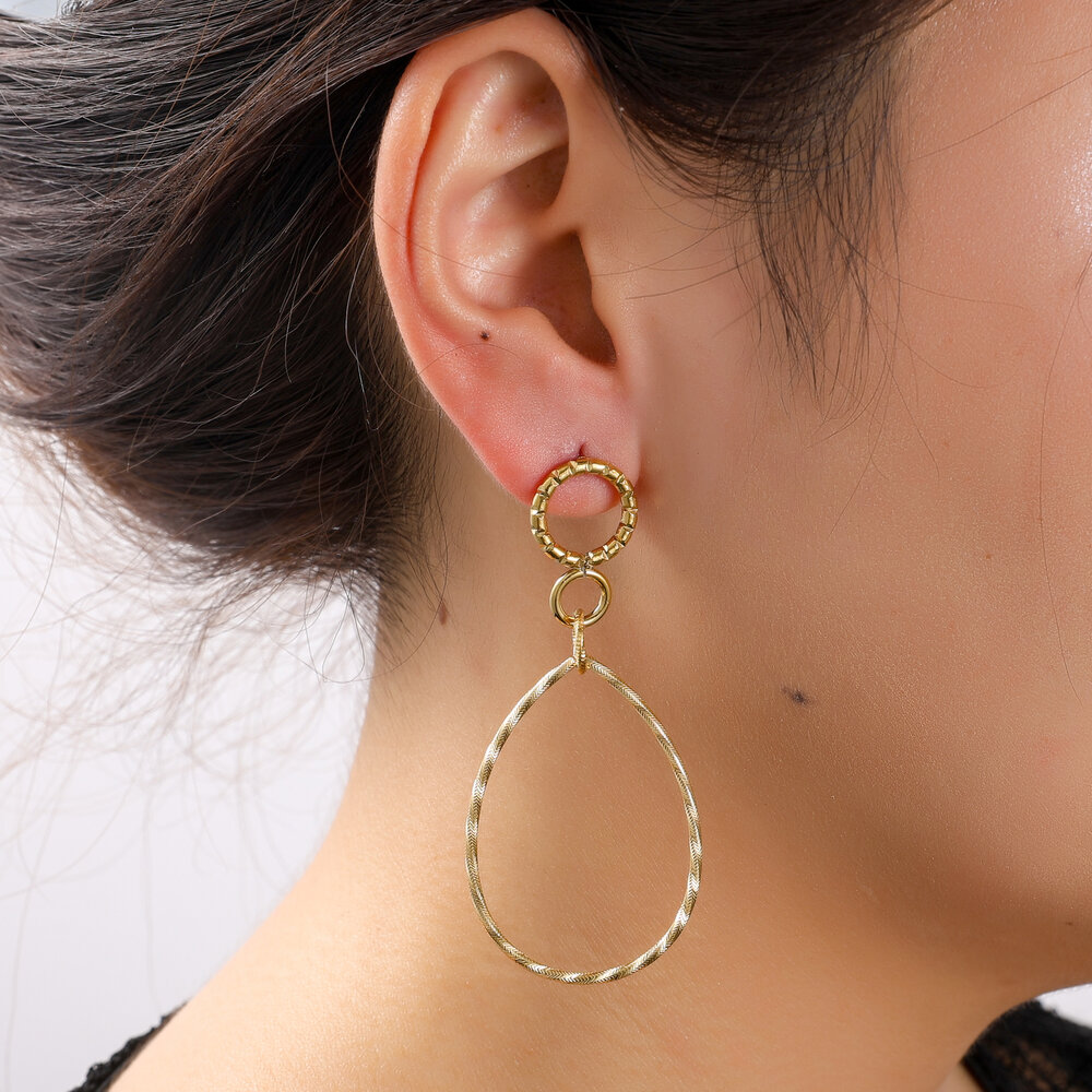 Textured Drop Hoops &ndash; Gold