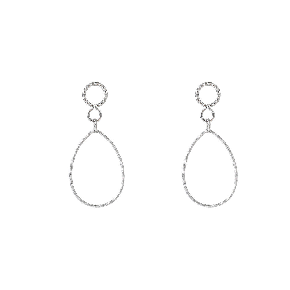 Textured Drop Hoops &ndash; Silver