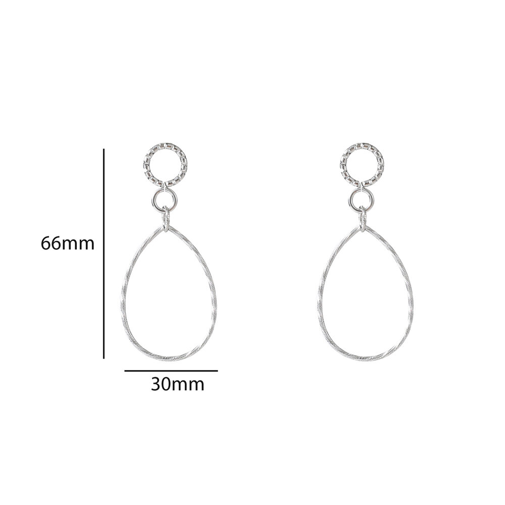 Textured Drop Hoops &ndash; Silver