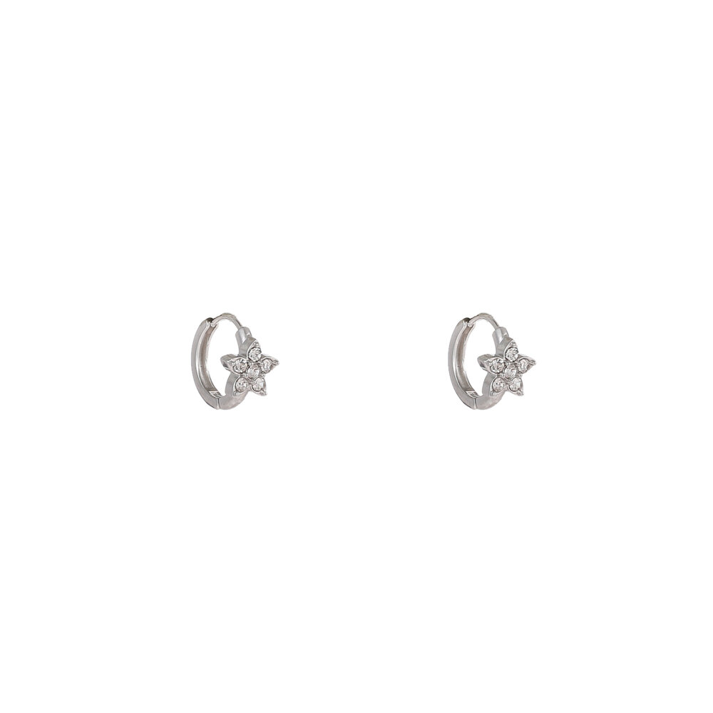 Flower Sparkle Hoops &ndash; Silver