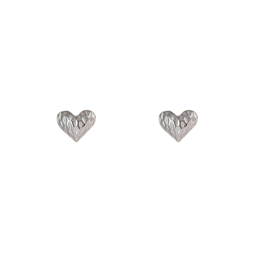 Textured Heart Studs &ndash; Silver