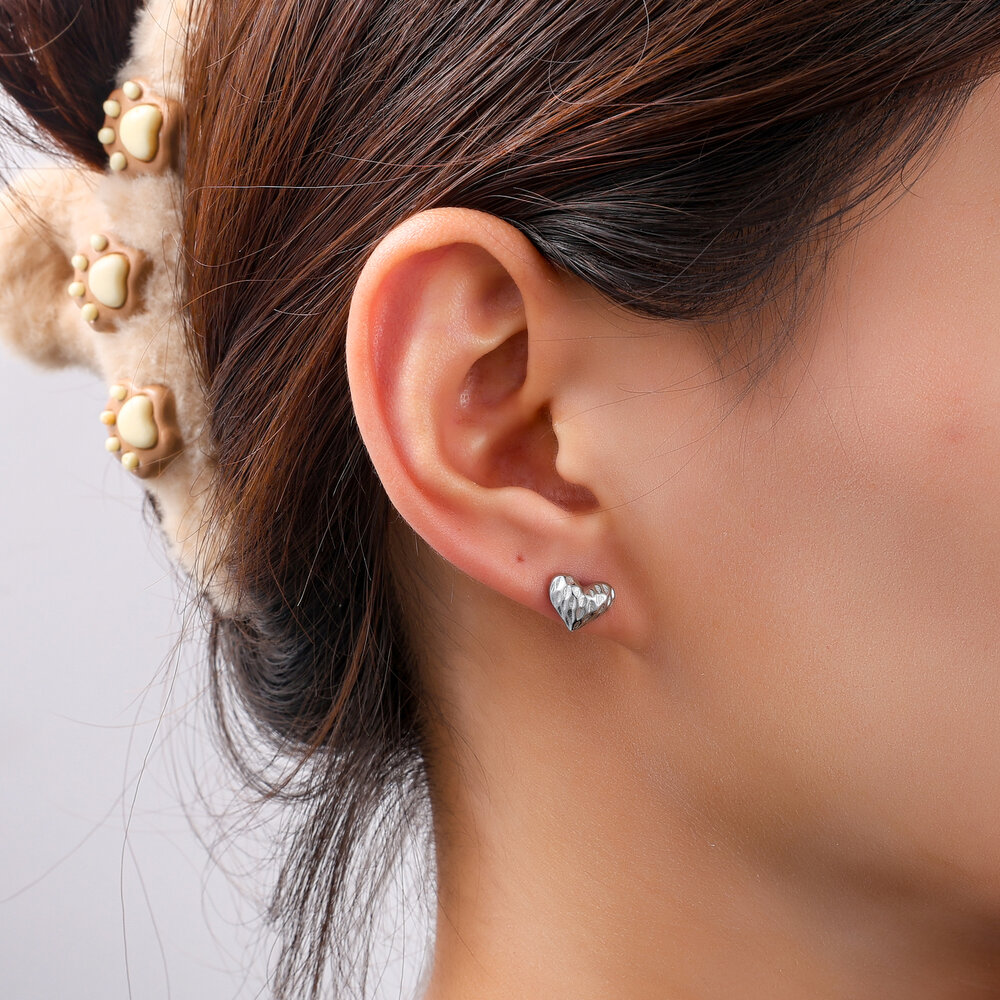 Textured Heart Studs &ndash; Silver