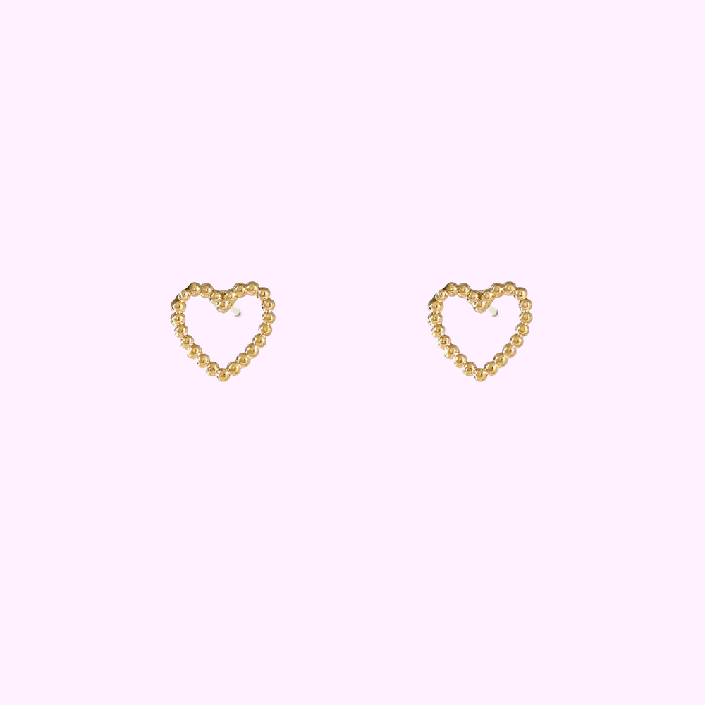 Beaded Heart Studs - Gold
