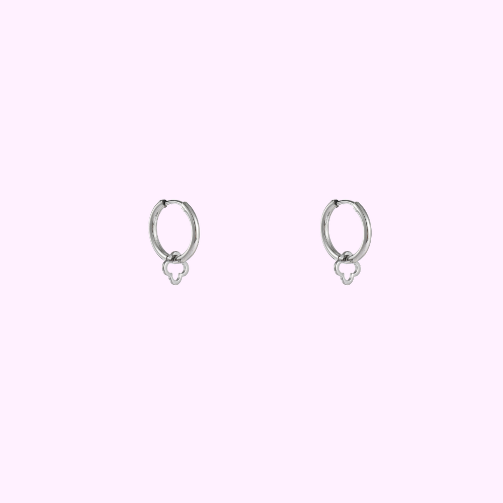 Petite Clover Hoops - Silver