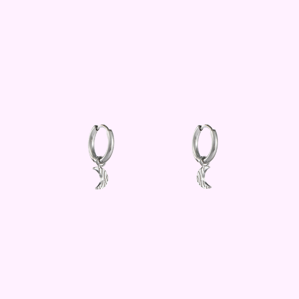 Lunar Charm Hoops - Silver