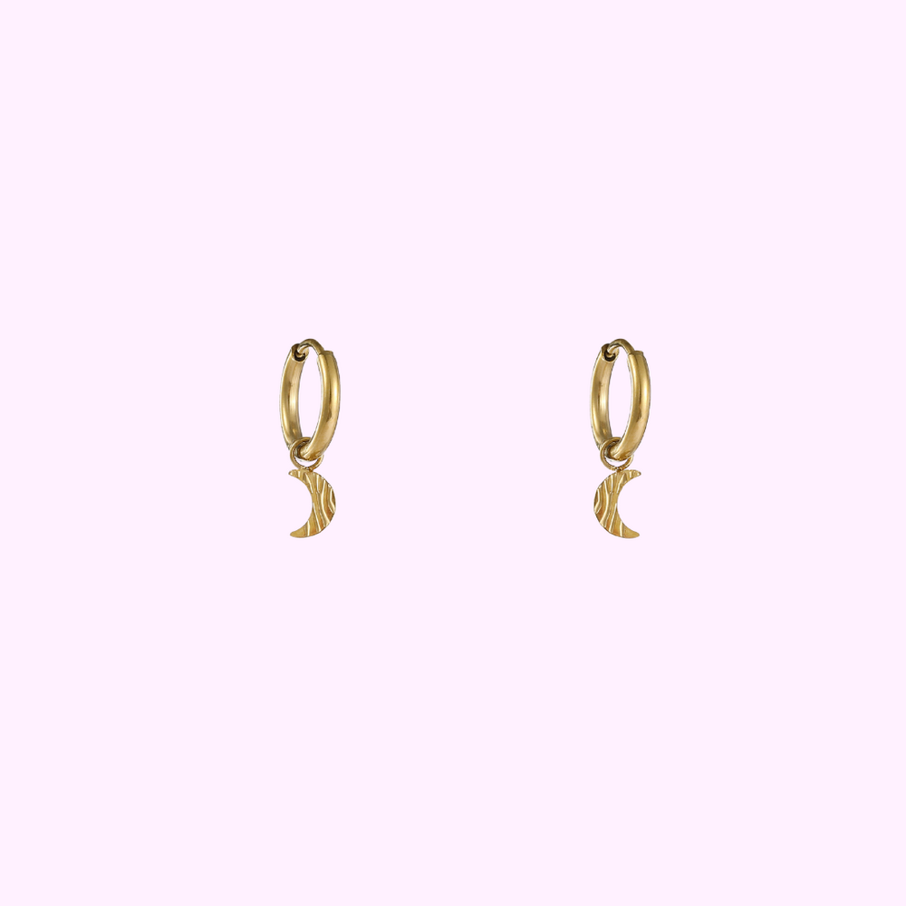 Lunar Charm Hoops - Gold