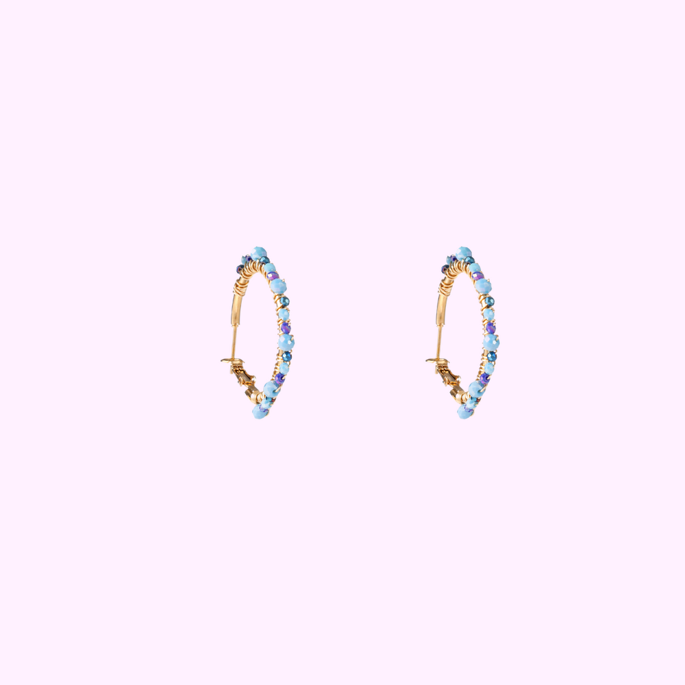 Beaded Glam Hoops - Blue