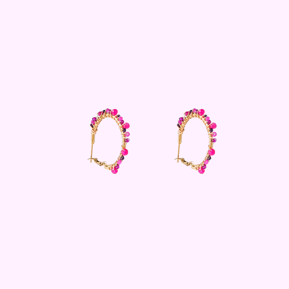 Beaded Glam Hoops - Purple