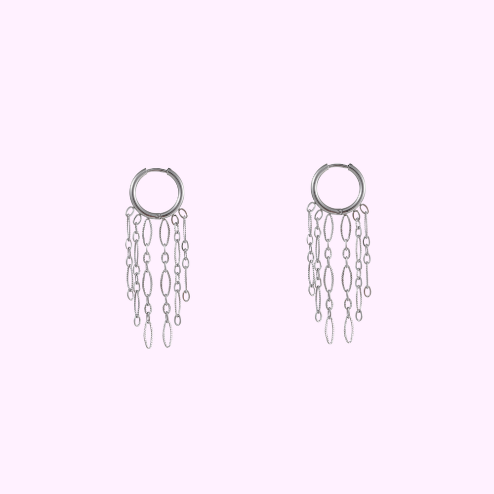 Hoop + 5 oval chains - Silver