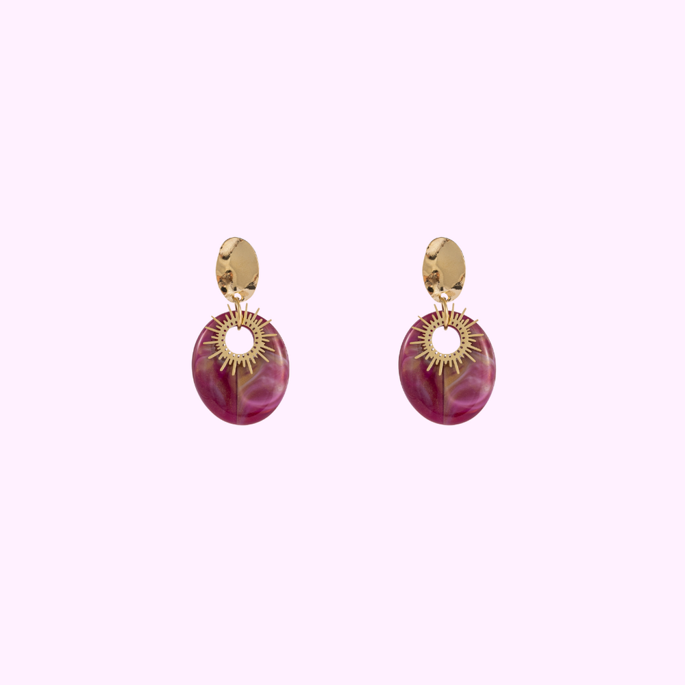 Oval Drop Earring - Gold and Purple