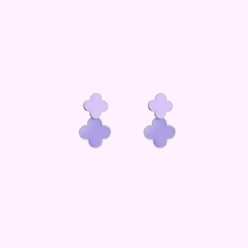 Double Clover Earring - Silver and Purple