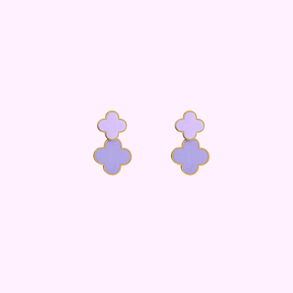 Double Clover Earring - Gold and Purple