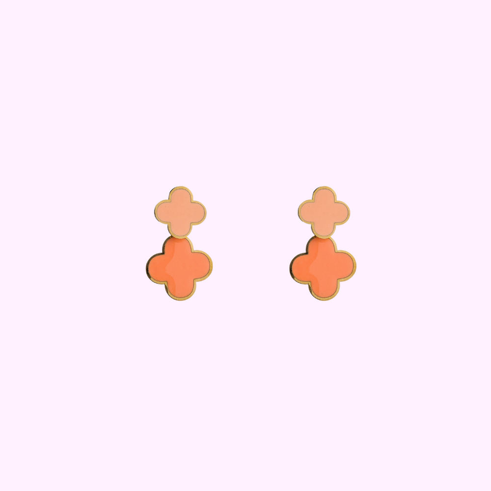 Double Clover Earring - Gold and Orange