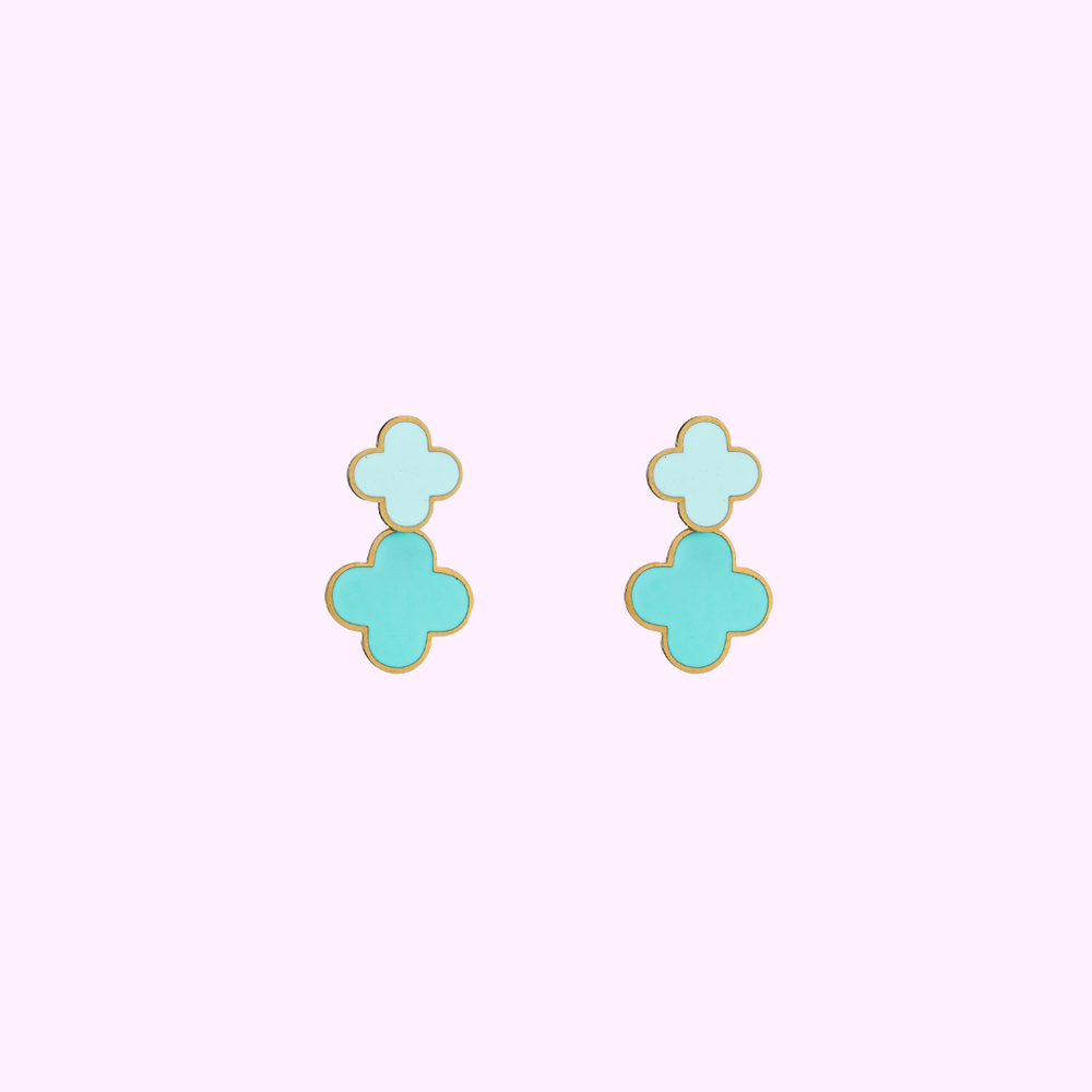 Double Clover Earring - Gold and Blue