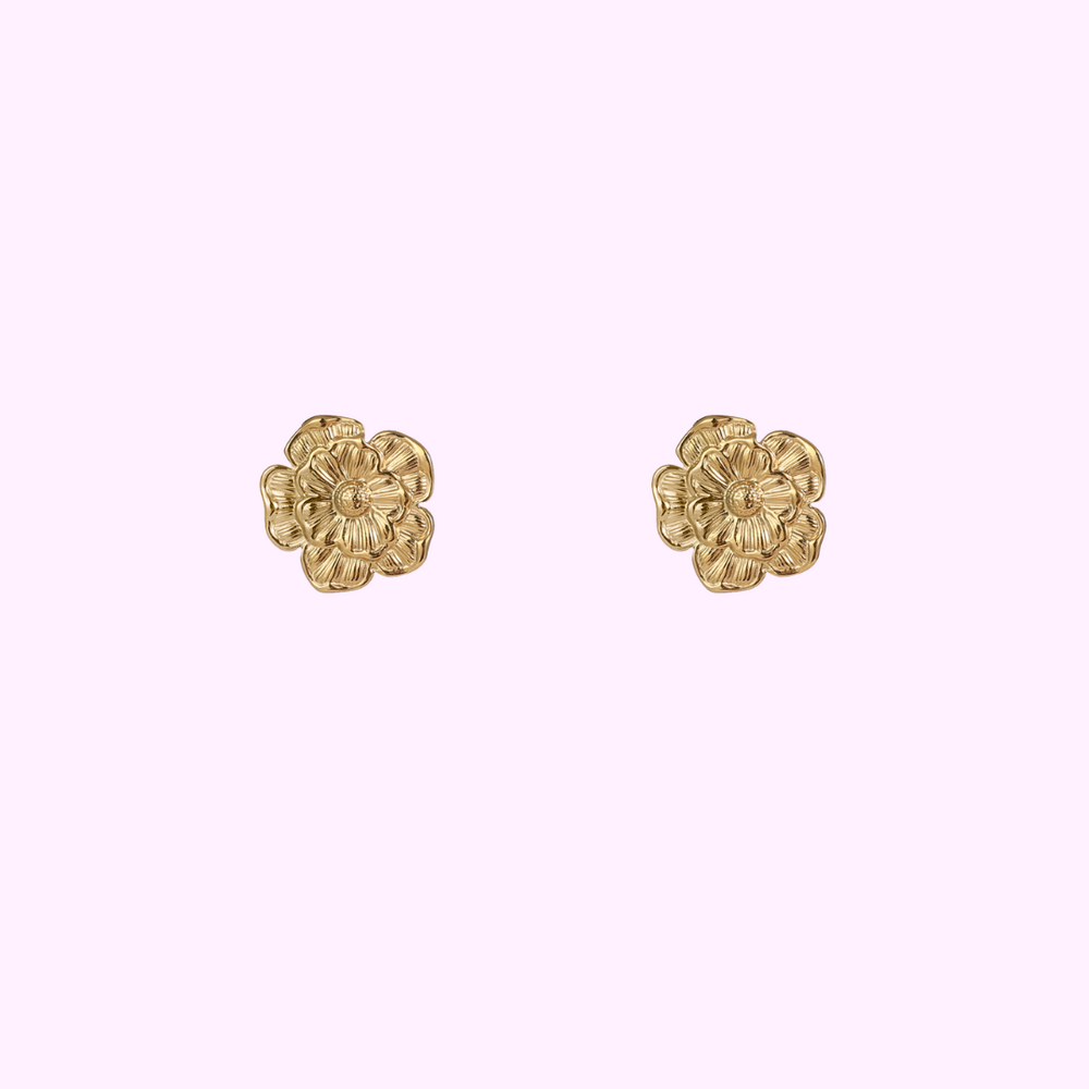 Bold Bloom Floral Studs &ndash; Gold