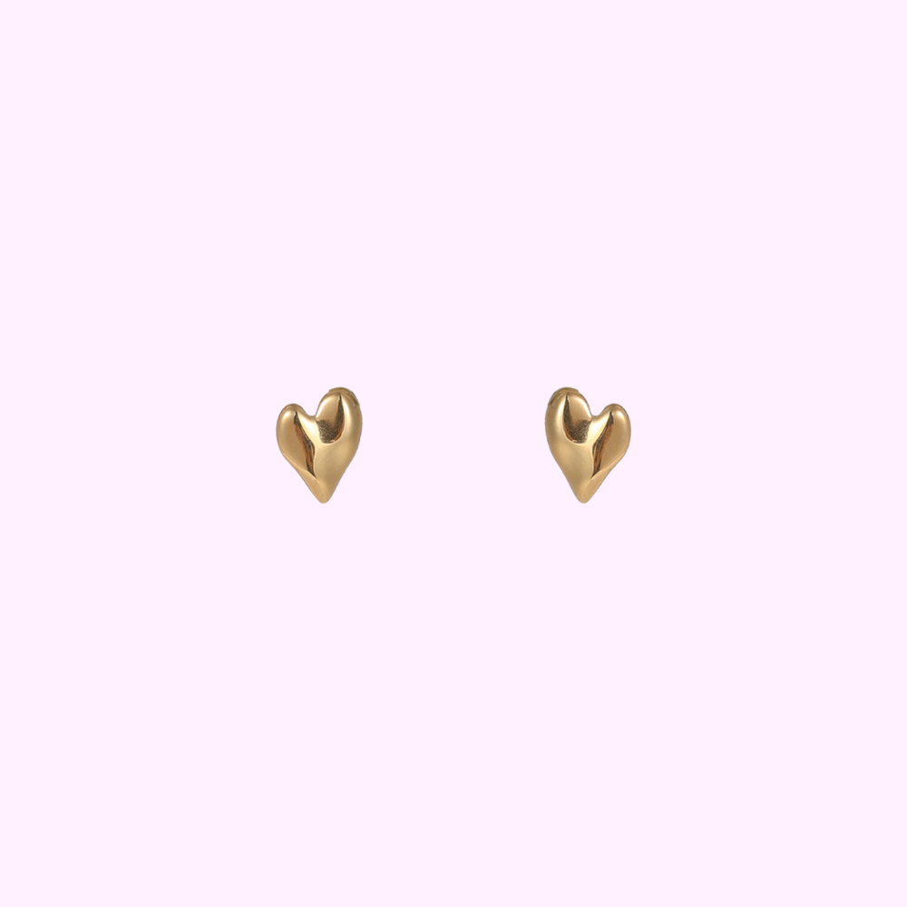 Puffy Heart Studs &ndash; Gold