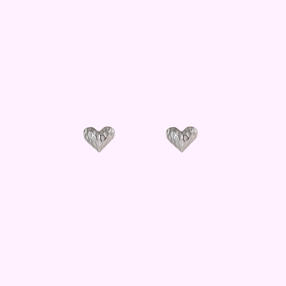 Textured Heart Studs &ndash; Silver
