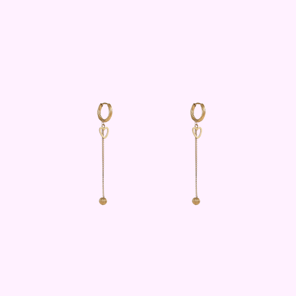 Long Heart Drop Hoops &ndash; Gold