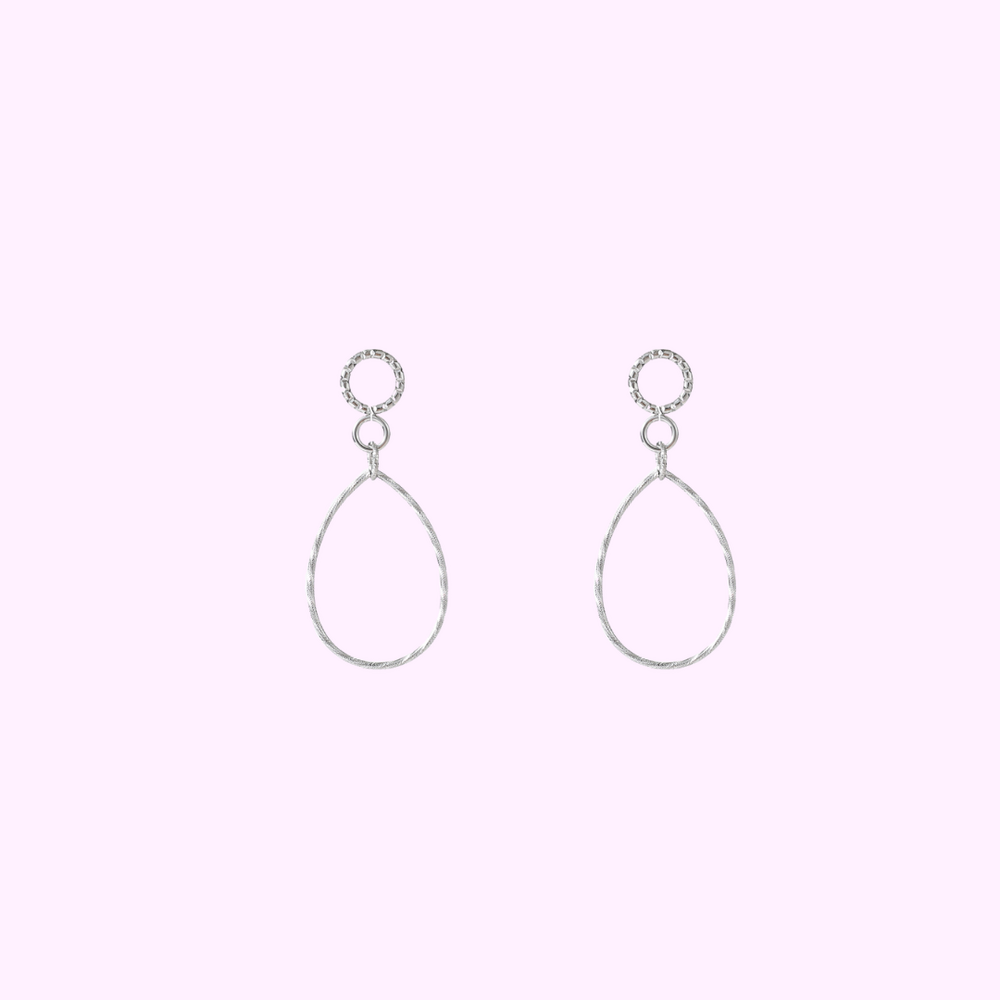 Textured Drop Hoops &ndash; Silver