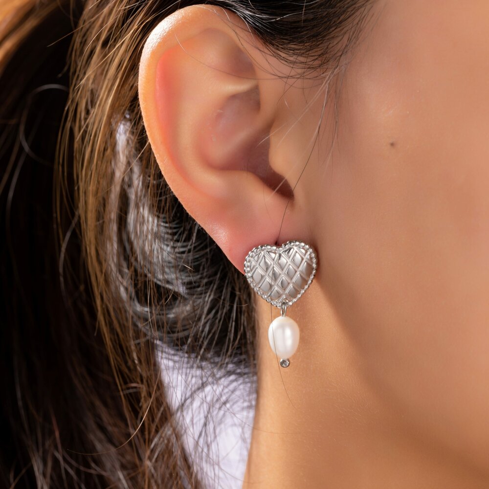 Woven Heart Stud - Silver