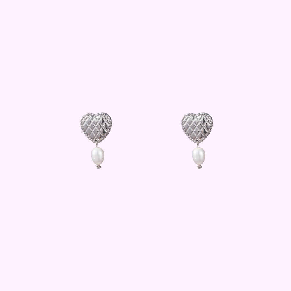 Woven Heart Stud - Silver