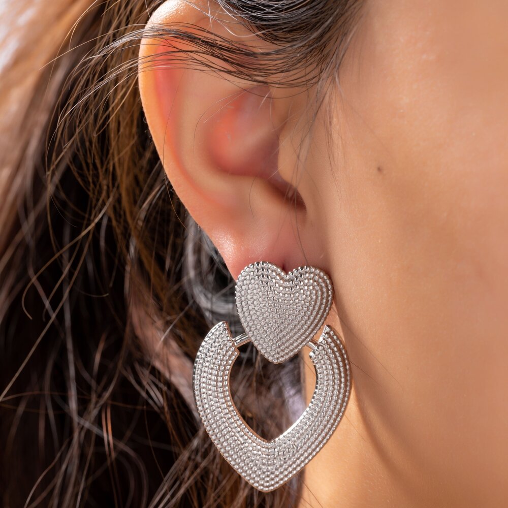 Falling Heart Earring - Silver